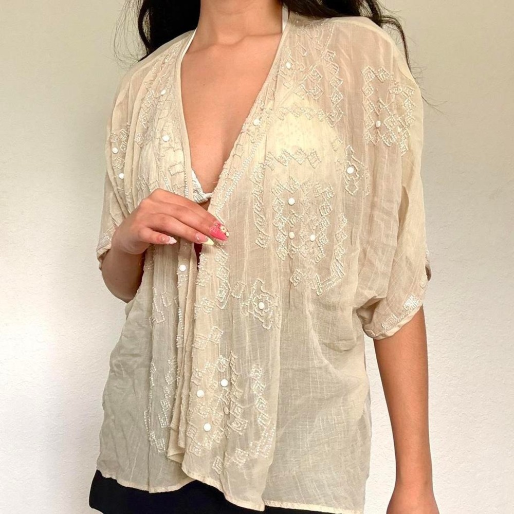 Love Sam Cream Beaded Boho Cardigan - Picture 3 of 8